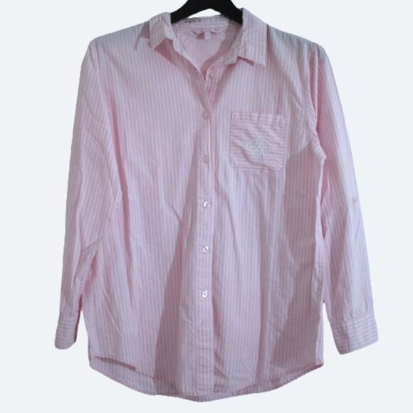 COPY - Jasmine rose pink white stripe JR embroidery blouse 100% cotton size M - Picture 1 of 10
